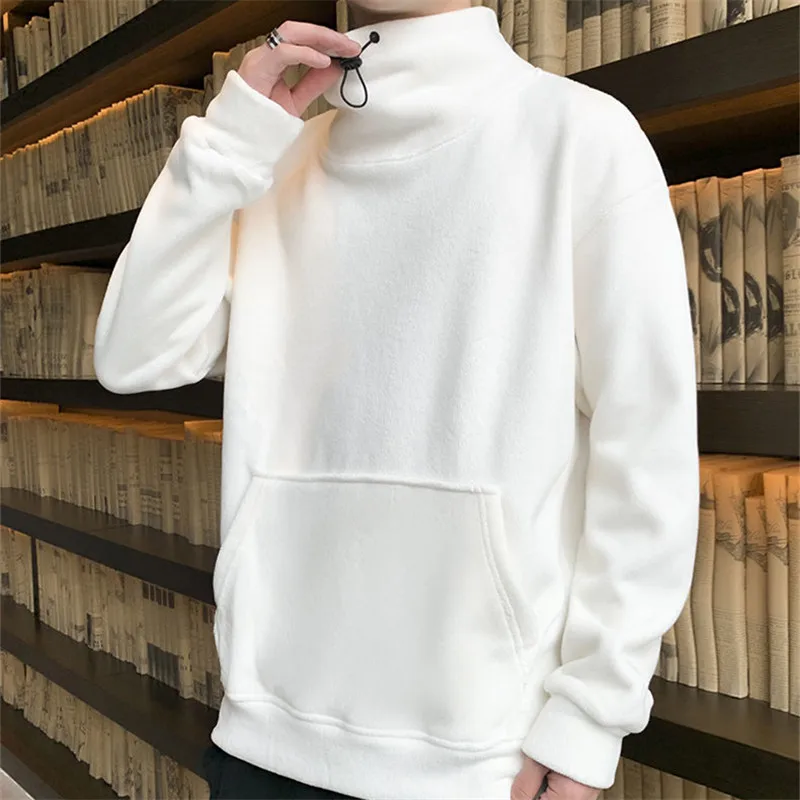 Hoodie Male White Turtleneck Turtleneck Sweatshirt Men Hoodie