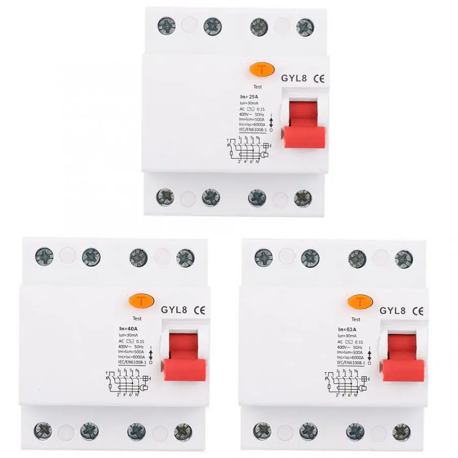 GYL8 12 В 4P+ N 25A/40A/63A выключатель остаточного тока с защитой от утечки 400В RCCB RCBO Автомобильный Автоматический выключатель