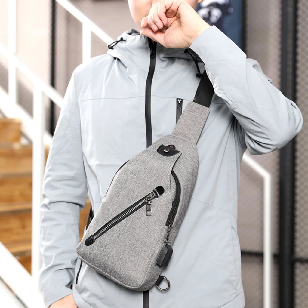 Мужская нагрудная сумка с USB, одноцветная сумка через плечо, высокое качество, Оксфорд, сумки через плечо, Мужская многофункциональная сумка через плечо