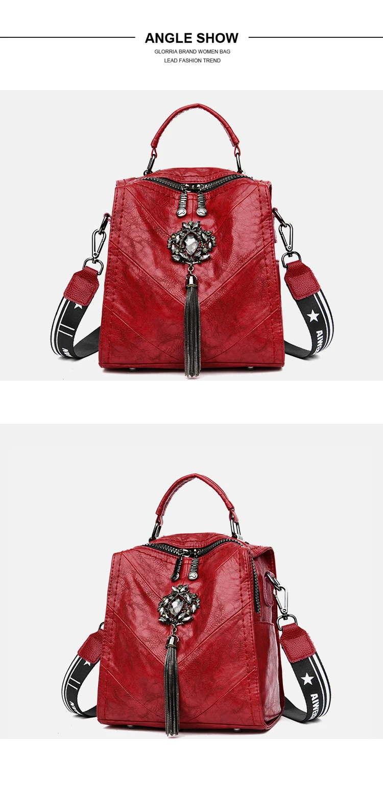 Glorria рюкзак для девочек-подростков, школьная сумка с кисточками и шипами, женский кожаный маленький рюкзак для путешествий, сумка на плечо, Mochila