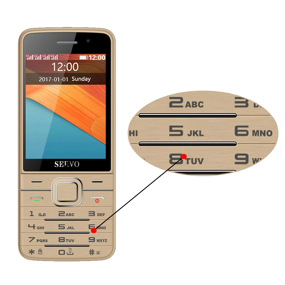 Original Phone SERVO V9500 2.8 inch 4 SIM cards Quad standby GPRS Bluetooth MP3 FM vibration Russian keyboard 2G Mobile phones - Цвет: English button Gold
