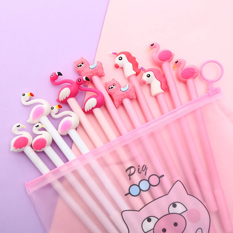 12 шт. корейский Kawaii флейта гелевая ручка с единорогом Kawai креативный Танк школа Канцелярские принадлежности магазин Милый Забавный аниме вещь подарок