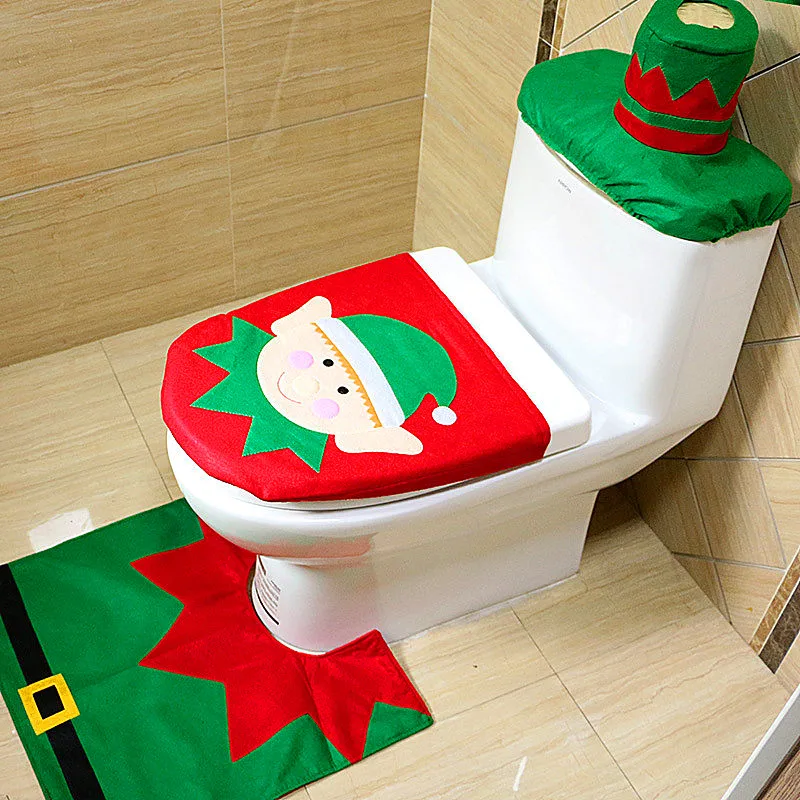 Рождественское украшение, 3 шт, чехол для унитаза, коврик для ног, крышка для водного бака, набор для ванной, Рождество