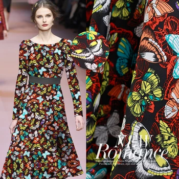 

Color butterfly printed silk crepe DE chine mulberry silk summer dress fabric