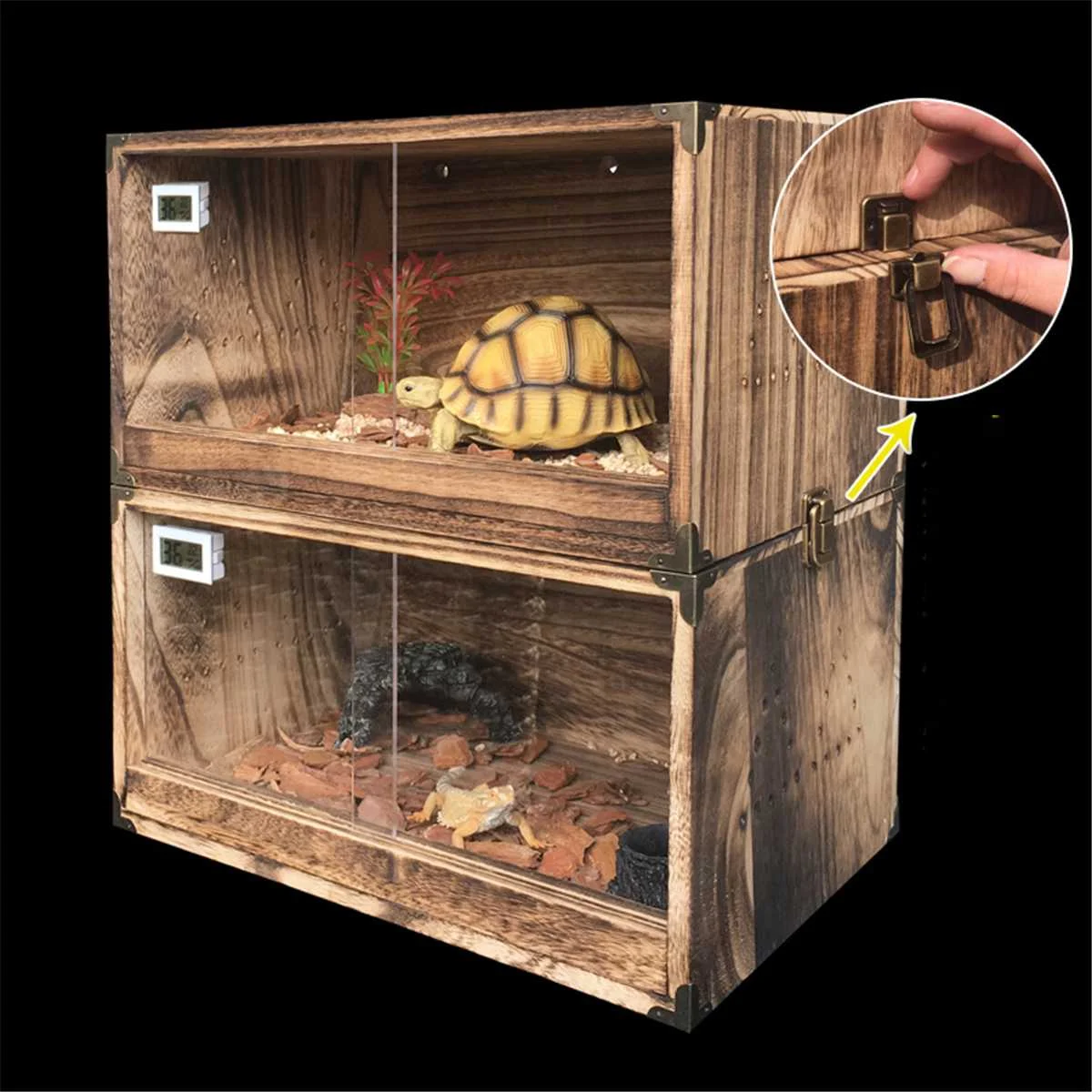 

Reptile Turtle Tank Insect Spiders Lizard Breeding Box Thermometer Acrylic Wood Terrariums Decoration Reptiles House Transparent