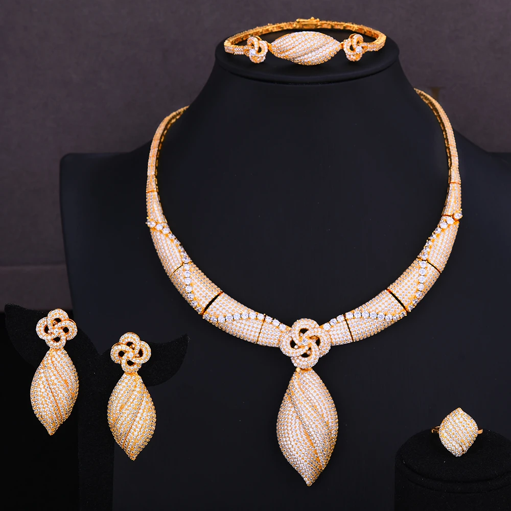 

GODKI Charms 4Pc Choker Necklace Sets Luxury Nigerian Dubai Jewelry Sets For Women Cubic Zircon Wedding Bridal Jewelry Sets 2019