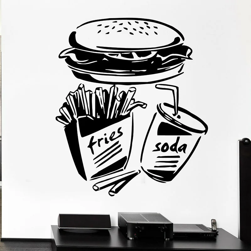 Fast Food Wall Decal Fries Soda Burger Fridge Window Vinyl Stickers