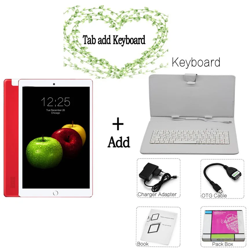 Tab add Keyboard 10,1 дюймов, планшетный ПК, 4G/3G, с функцией звонка, Android 7,0, четыре ядра, 4 ГБ/64 Гб rom, две sim-карты, kaart, WiFi, Bluetooth, ips, планшет - Комплект: Tab add Keyboard