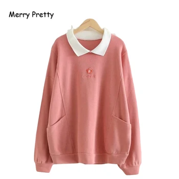 

Merry Pretty Cotton Women Floral Embroider Patchwork Hoodies Sweatshirts 2019 Winter Long Sleeve Turndown Collar Sweet Pullover