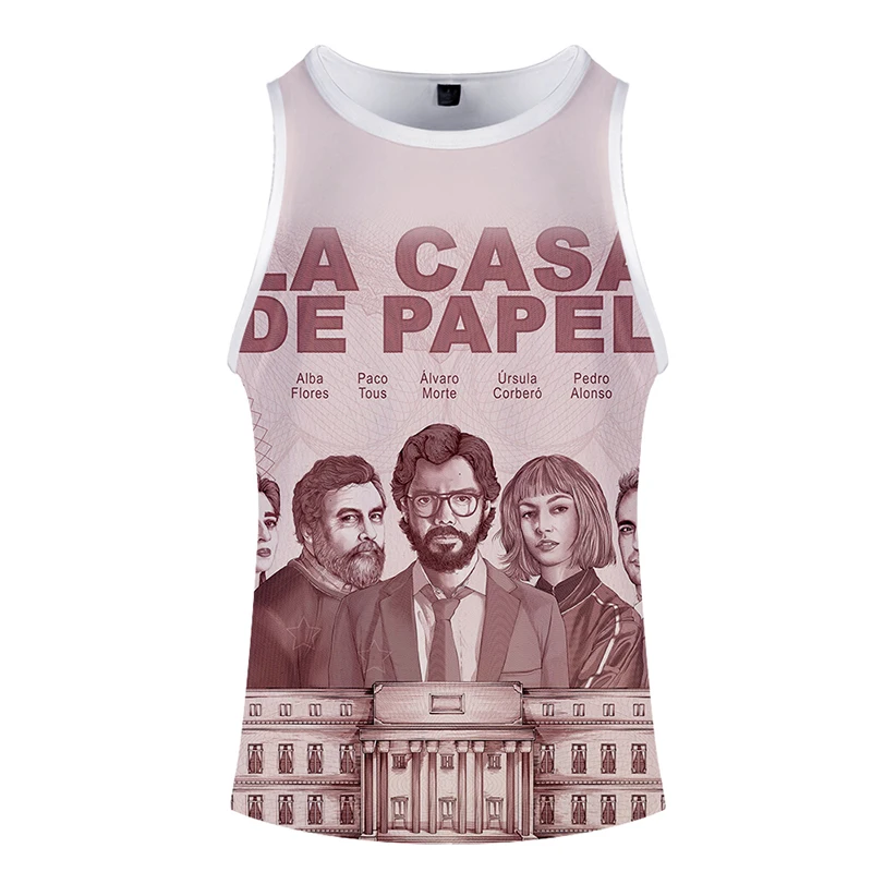 Наживка денег дом бумаги La Casa De Papel 3d Бодибилдинг майка на бретельках Мужская и женская одежда фитнес Homme 3D жилет 4XL