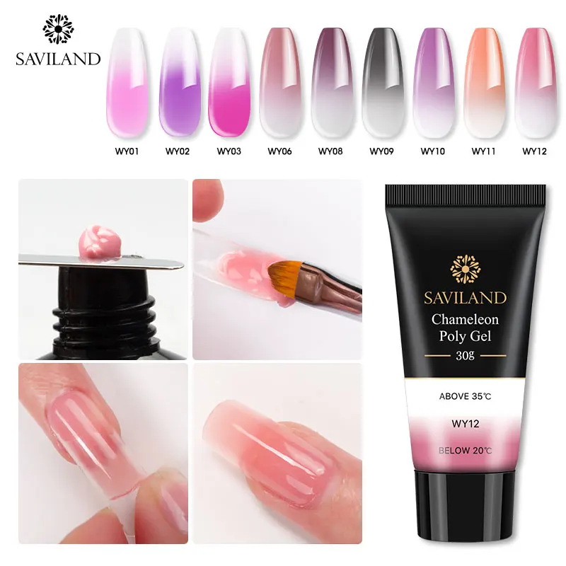 

SAVILAND Changing Color Polygel Extension Nails 30 15ml Finger Crystal Thermal Poly Gel Soak Off UV Builder Gel Nail Polish