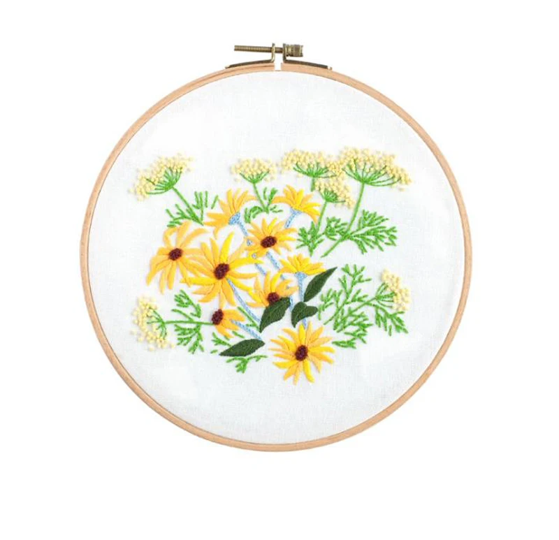 DIY набор вышивки с обручем для начинающих цветочный узор Рукоделие наборы крестиком шитье уникальный подарок на год - Цвет: Yellow Daizy