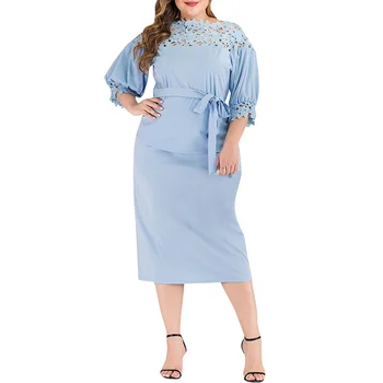 

FADZECO Fashion Women Skirt Suits Lace Sheer Blouse Long Sleeve Top and Slim Midi Skirts Two Pieces Sets Female Outfits 2019