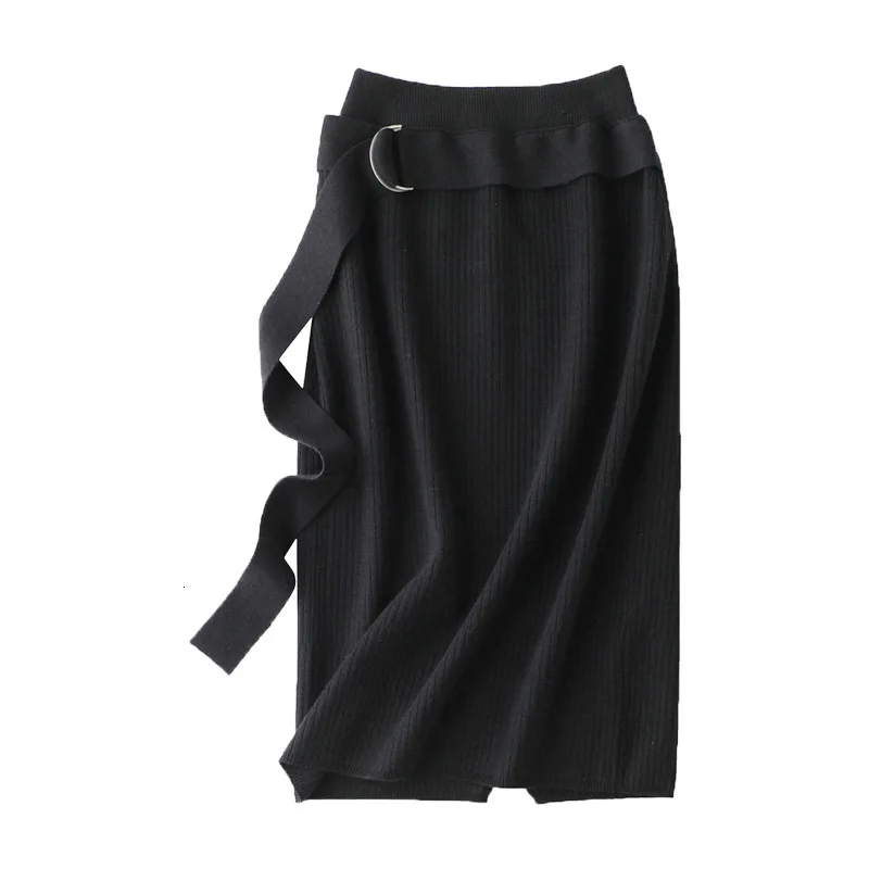 Осенние вязанные длинные юбки, зимние плотные шерстяные повседневные Плиссированные Длинные юбки до середины икры, синие кашемировые вязанные длинные юбки