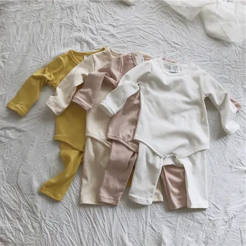 

Baby Clothes Set Baby Bodysuit Girl Boy Long Sleeve Jumpsuit+pant Kids Solid Soft Cotton Home Clothing Casual 2pcs Suit