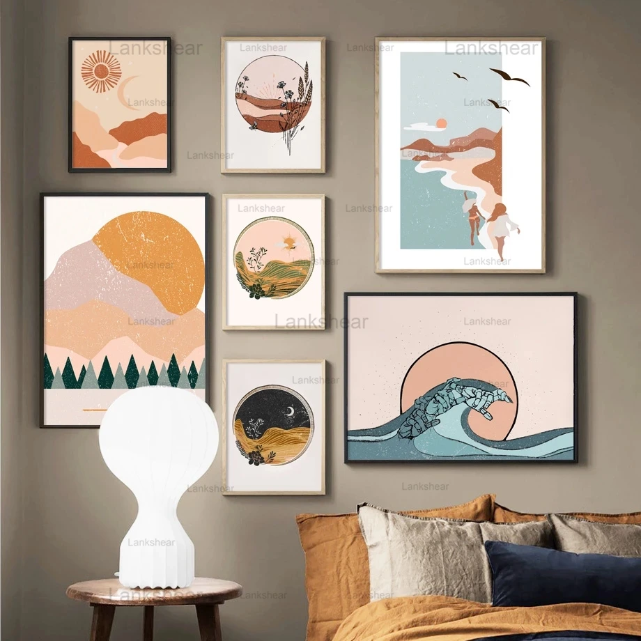 

Abstract Landscape Wall Art Canvas Painting Mountain Sea Forest Nordic Hd Posters and Prints Pictures for Living Room Decoration