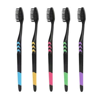 

10pcs Cleaning Slim Unisex Bamboo Charcoal Nonslip Handle Gums Care Teeth Adult Toothbrush Set Soft Hair Healthy Random Color