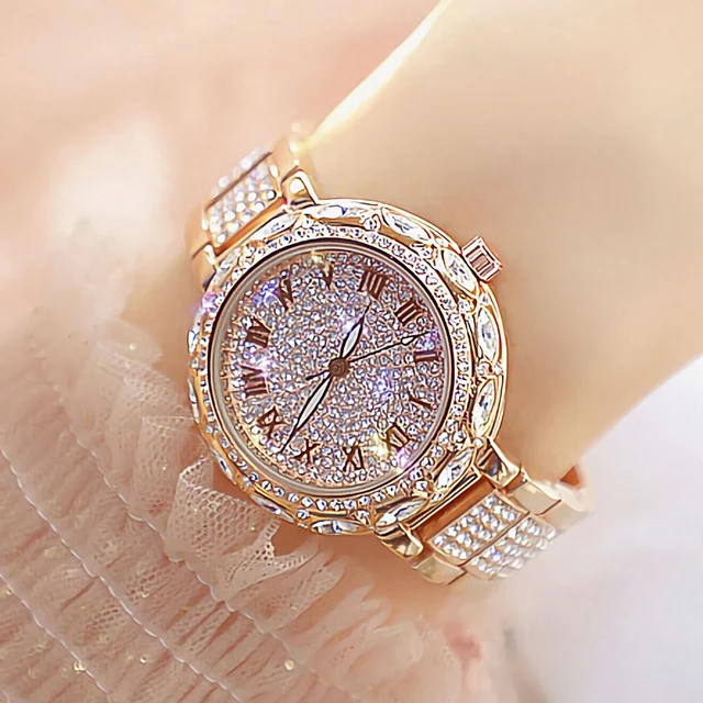 rose-gold Модные женские часы-браслет из нержавеющей стали со стразами, женские кварцевые часы, женские нарядные часы, Прямая поставка, montre femme - Цвет: rose-gold