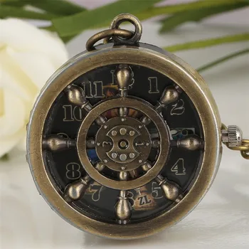 

Hollow The Rudder Pocket Watch for Men Bronze Navigation Pendant Necklace Watches Accessories Gift for Boyfriend Drop Shipping