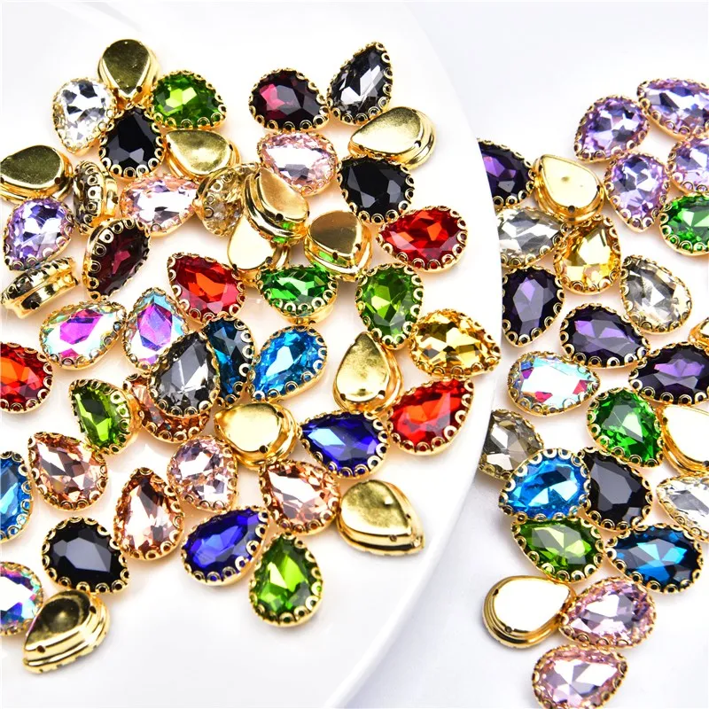 10pcs Colorful Teardrop-shaped Hand-sewn Rhinestone Claw Studs For