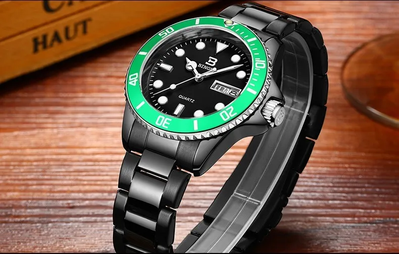 Бингер серия для дайвинга спортивные часы для мужчин кварцевые часы люксовый бренд часы Стальные водонепроницаемые наручные часы B-9203M