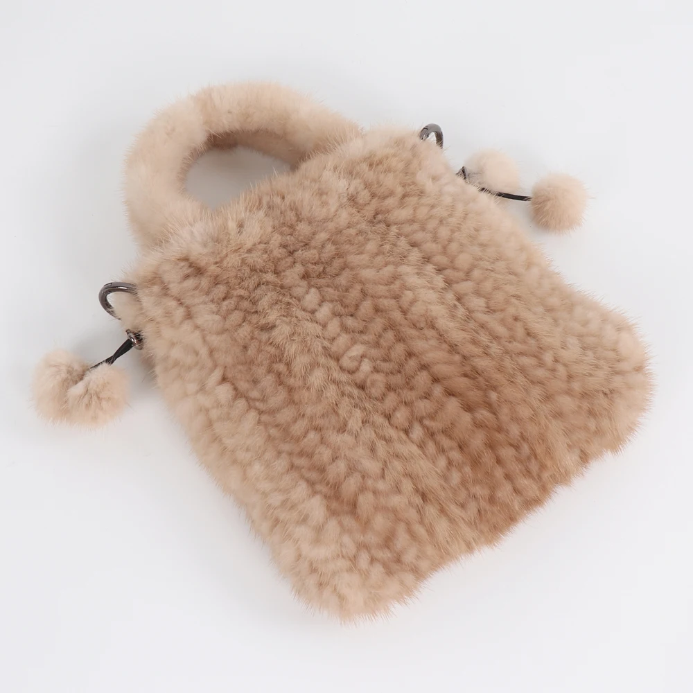 Mink Fur Bag Messenger Shoulder Bags Ladies Genuine Mink Fur Women Handbags Real Cross-body Bags Top-handle