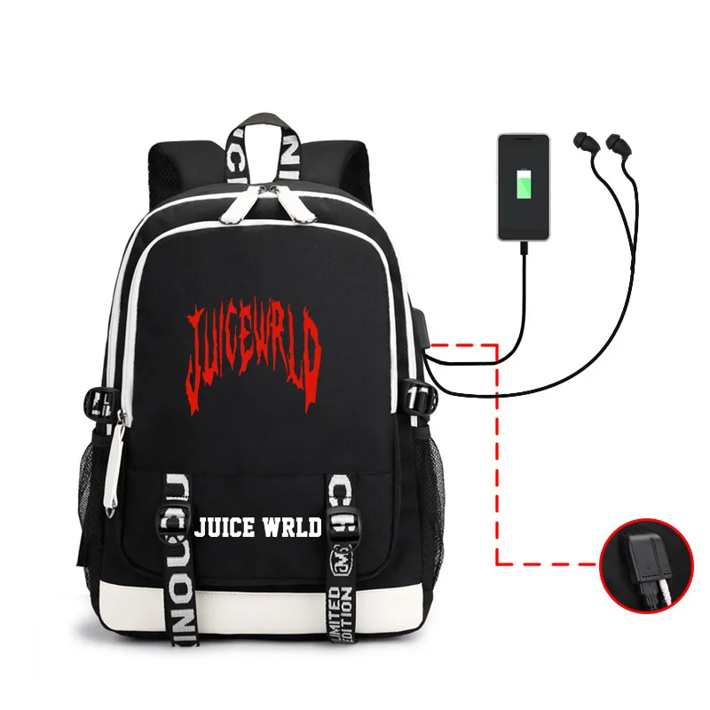 

Juice WRLD Printed Backpack Men And Women Schoolbag Backpack Charging Headphone Jack Multi-functional