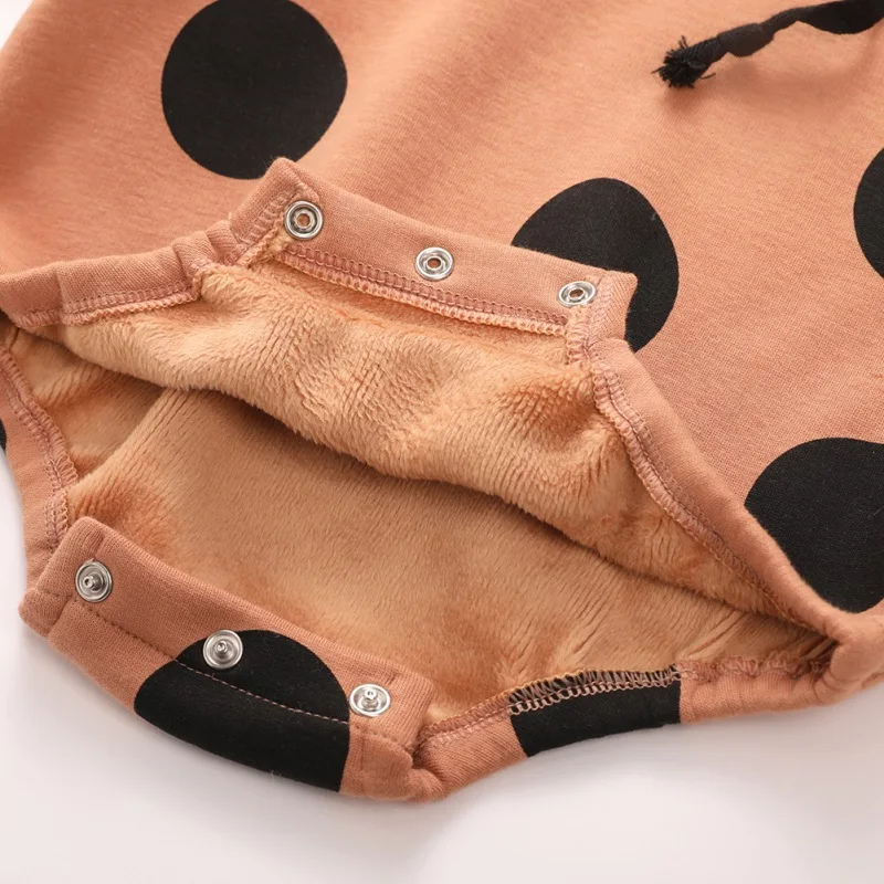 Осень-зима; Детские Боди; Новинка; плотный бархат; узор в горошек; длинный рукав; толстовка для мальчиков и девочек; комбинезон; Одежда для новорожденных