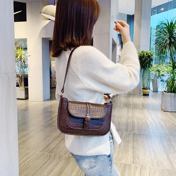 

Female Small Classic Travel Shoulder Bag Crocodile PU Leather Women Tote Handbag PU Leather Youth Ladies Small Square Bag