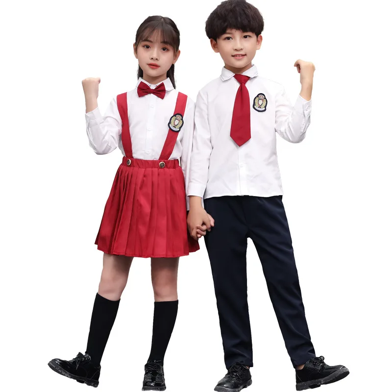 Japanes/комплект школьной формы для девочек и мальчиков; Детские костюмы для детских садов; детские белые хлопковые рубашки; темно-синяя юбка на лямках