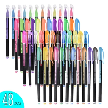 

48 Colors Gel Pens Includes Glitter/ Neon/ Gouache/ Metal Pens Marking Highlighting Drawing for Students Coloring Books