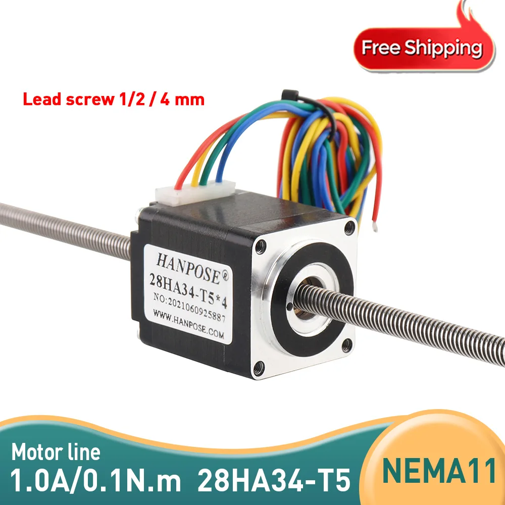 

torque 0.1N.m 1.0A 28HA34-T5*4 straight screw stepper motor length 100/200/300mm nema11 stepper motor For beauty medical machine