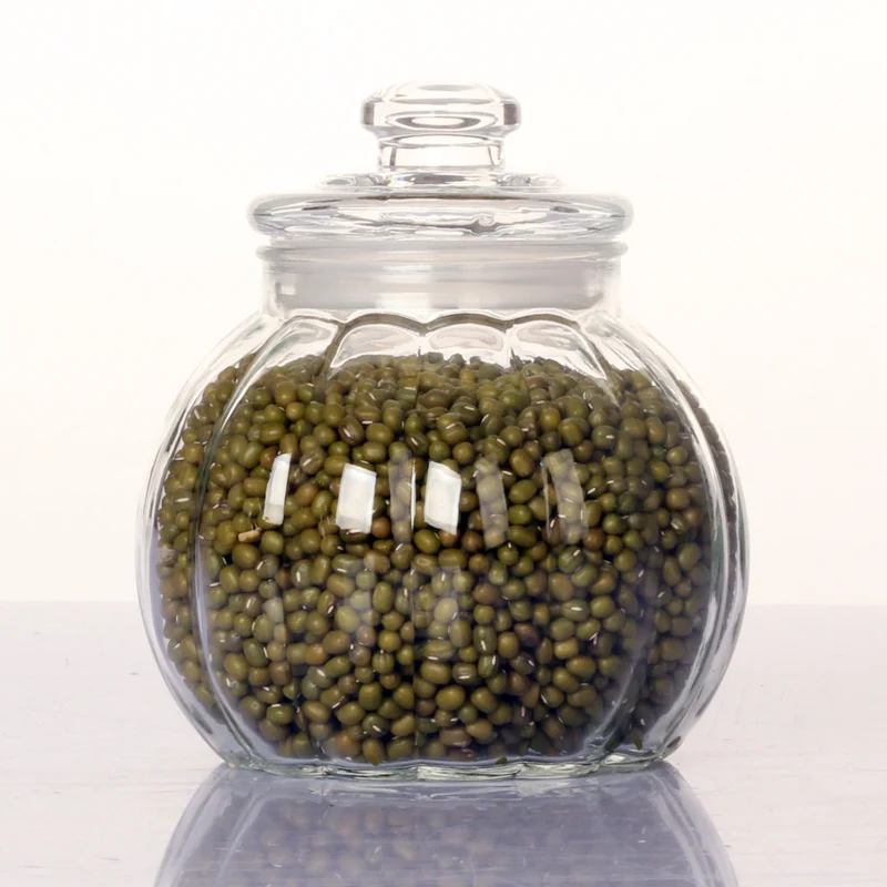 Vertical Pattern Glass Sealed Jar Candy Glass Jar Pumpkin-shaped Tea Tin Moisture-proof Storage Bottle Honey Lemon Storage Jar 5