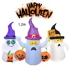 120CM 4 Foot Inflatable Ghost With Witch Hat Holding Pumpkin Bag Halloween LED Illuminate Toys Indoor Outdoor Yard Decorations 1