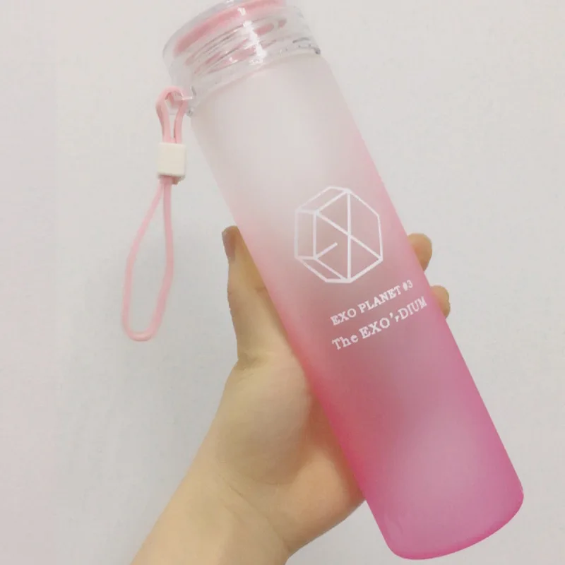 New arrival Korean exo Summer Gradient Frosted Freshness Letter Lemon Cup New kpop Baek hyun Same Glass Bottle Journey Bottles