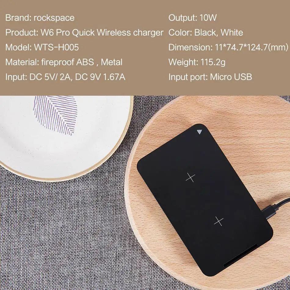 ROCK Беспроводное зарядное устройство для iPhone X 8 plus 10 Вт Qi зарядное устройство Беспроводная зарядка для samsung Galaxy S9 S8 S7 Edge USB зарядное устройство Pad