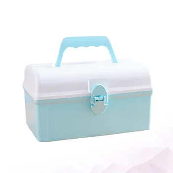 

1PC Portable Makeup Box Carrying Case Cosmetics Storage Case Multifunctional Plastic Storage Box Household Medicine Box (Blue)