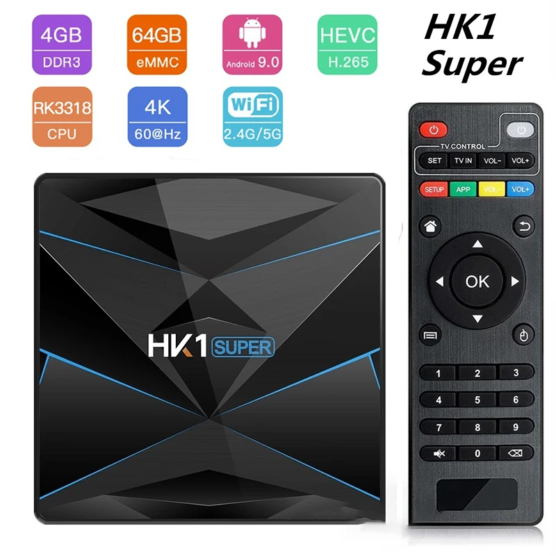 Hk1 супер RK3318 Смарт ТВ приставка Android 9 0 4G 128G медиаплеер 4K Google голосовой помощник WiFi