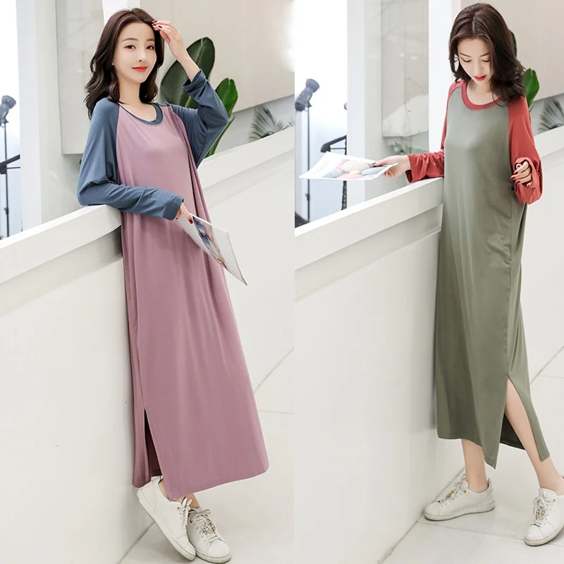 Autumn Loose Modal Nightdress Pregnant Women Plus Fat Plus Size Long Sleeve Dress
