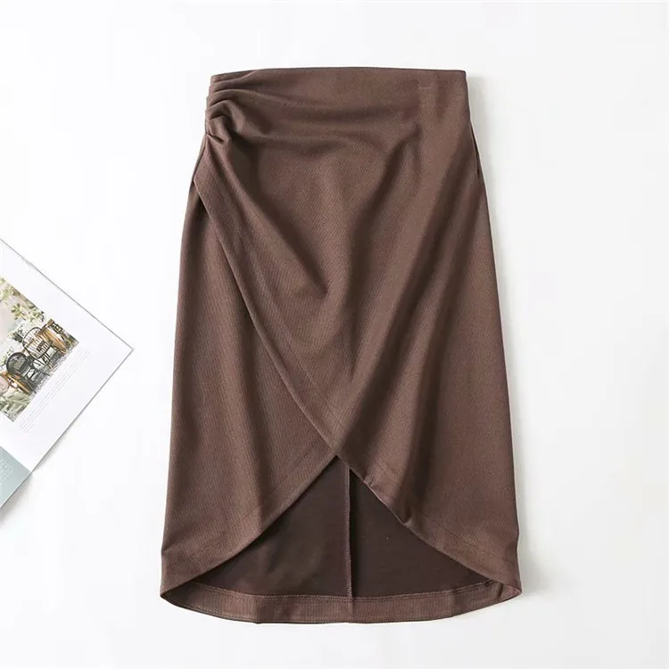 

0098-1038 WOMEN'S Dress New Style High-waisted Solid Color Asymmetric Skirt