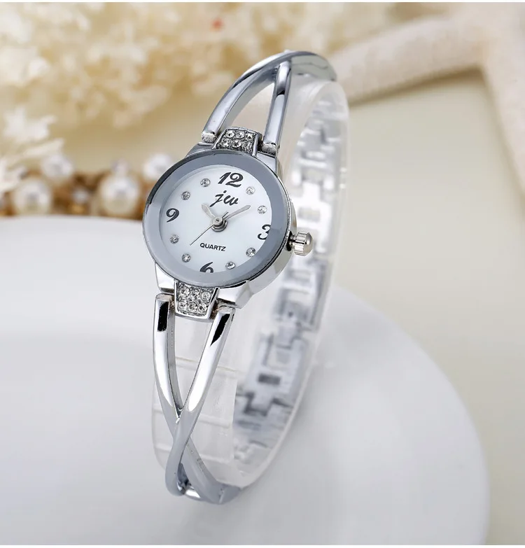 Новые модные часы со стразами женские роскошные брендовые дамские часы из нержавеющей стали Кварцевые часы reloj mujer Часы - Цвет: silver white