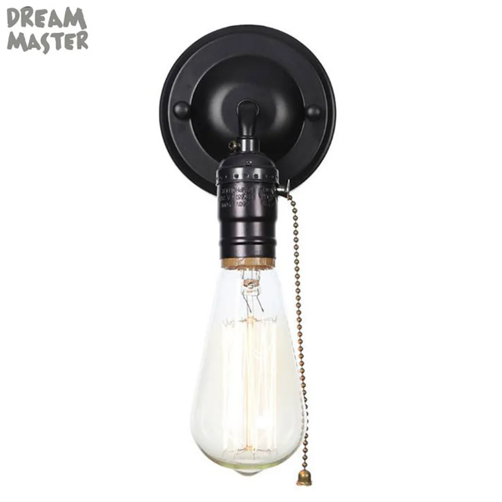 

Loft American Vintage Wall Lamps single-head Bedside Lamp Industrial Minimalist home Wall Lights chrome pull switch sconces