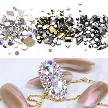 

Mixed Geometric Shapes Decoration Nail Art Chameleon Stone DIY Tip White AB Color Flat Back Diamond Manicure 3D Nail Rhinestones