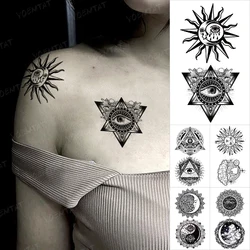 Waterproof Temporary Tattoo Sticker Egypt Horus Eye Sun Moon Henna Flash Tatoo Body Art Wrist Scapula Women Men Fake Tatto Totem