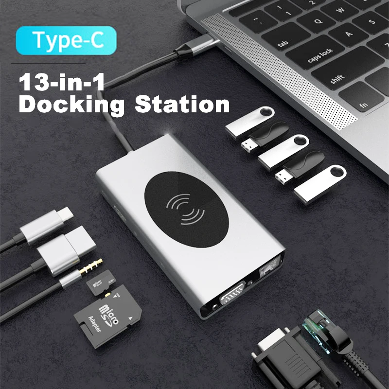 Быстрая зарядная док станция с разъемами Type c и HDMI VGA PD Новая беспроводная
