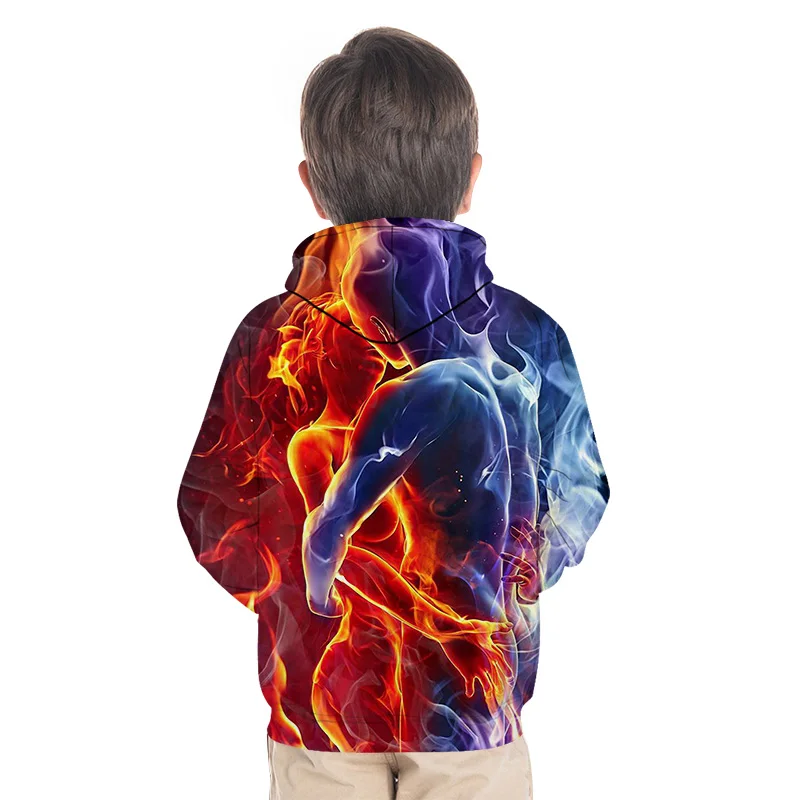 

2021 Yellow And Blue 3D Fire autumn Children's Hoodie outwear Winter Handsome Hooded Male 3D Hoody hip hop clothes