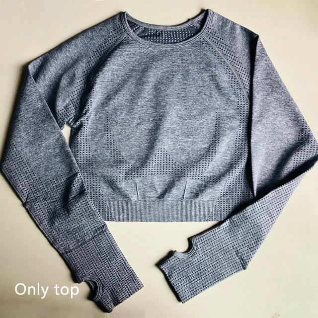 Light blue top Женский Vital бесшовный комплект для йоги, одежда для фитнеса, спортивная одежда, женские леггинсы для спортзала, леггинсы с пуш-ап, укороченные рубашки, спортивные костюмы - Цвет: Light blue top