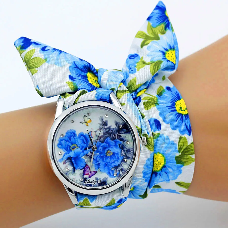 Shsby New Design Ladies Flower Cloth Wristwatch Fashion Women Dress Watch High Quality Fabric Clock Sweet Girls Bracelet Watch 3
