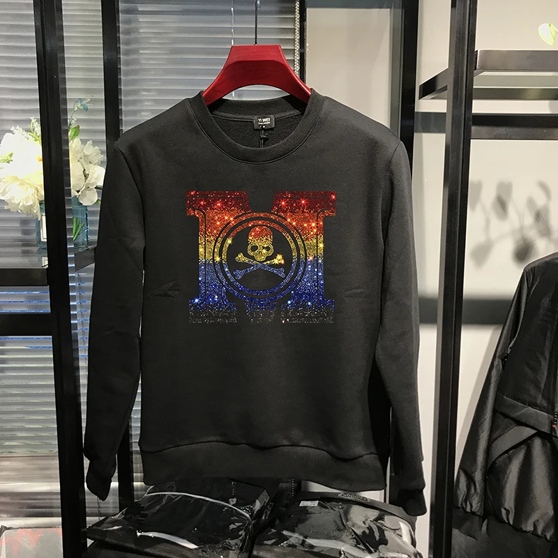 

High Quality Plus Velvet Clothing Autumn And Winter Men's Hoodie Oversized Hot Diamond Letter Design Pullover New Tops