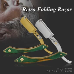 Stainless Steel Shaving Razor Holder Spray Paint Wood Handle Retro Safety Razors Professional Barber Manual Shaver Folding Knife